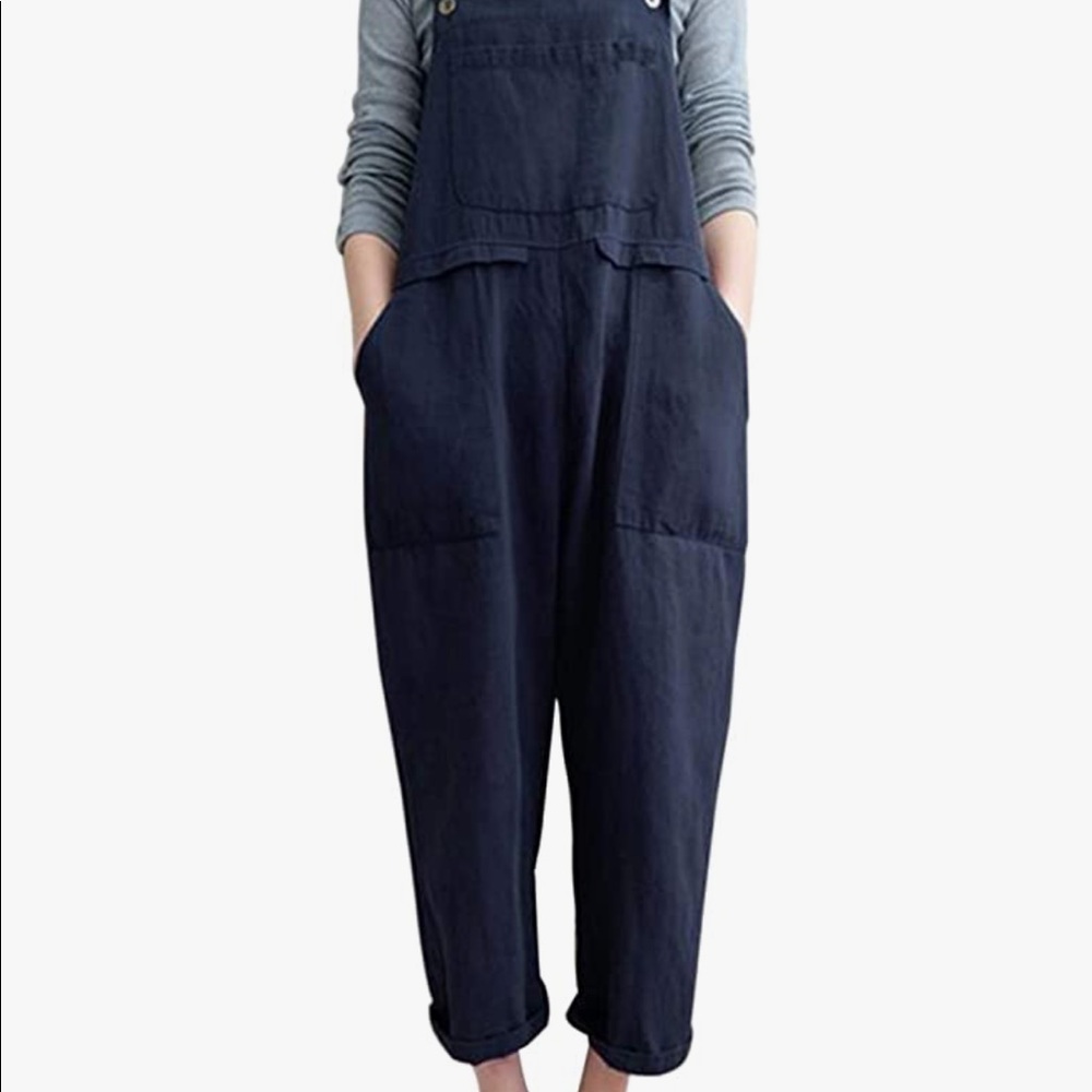 Navy blue linen romper